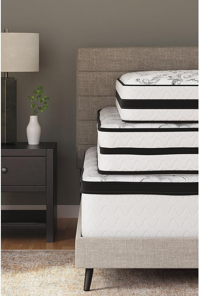 Signature Design by Ashley King Size Chime 12 Inch Medium Firm Hybrid Mattress with Cooling Gel Memory Foam for Pressure Relief, Fiberglass Free, Mattress In A Box