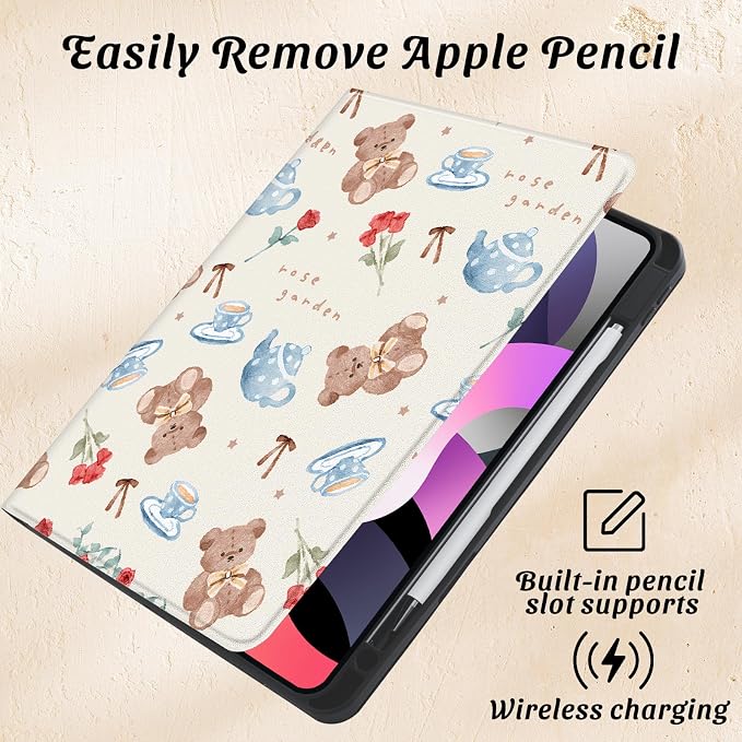 Cute Maple Bear Case for 10.2 iPad 2019/2020/2021(7th/8th/9th Gen) with Pencil Holder Auto Wake/Sleep Leather Soft TPU Back Cover for Women Girls