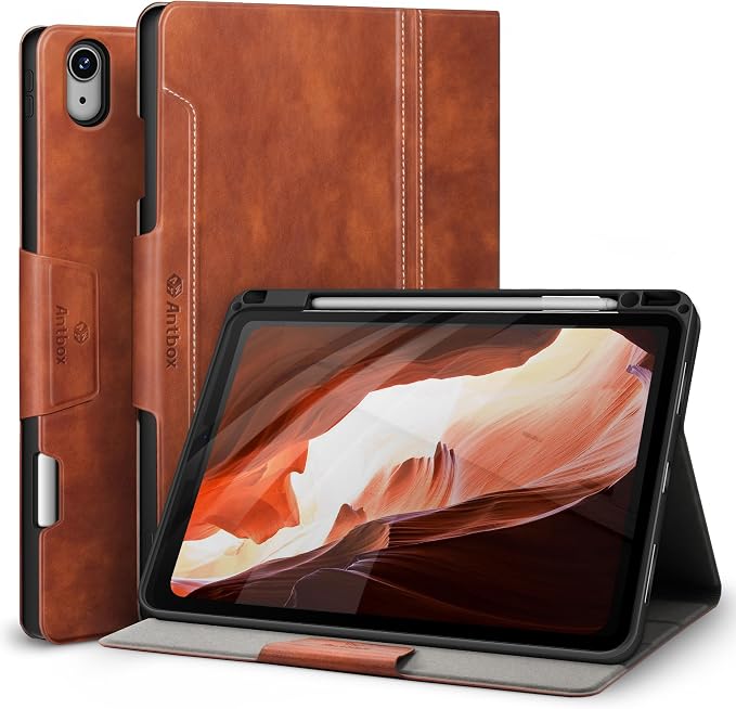 Antbox Case for iPad Air 11-inch M4/M3/M2 (2026/2025/2024) iPad Air 5th/4th Generation 10.9'' Vegan Leather with Pencil Holder Typing Angle Auto Sleep/Wake Muti-Stand (Black)