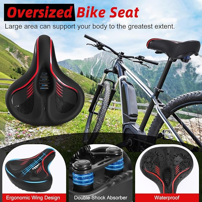 Comfort Bicycle Seat Wide Bike Seat for Men Women with Dual Shock Absorbing Ball Soft Bike Saddle Cushion for Exercise Bikes Mountain Bikes Cruiser Bikes Accessories for Peloton