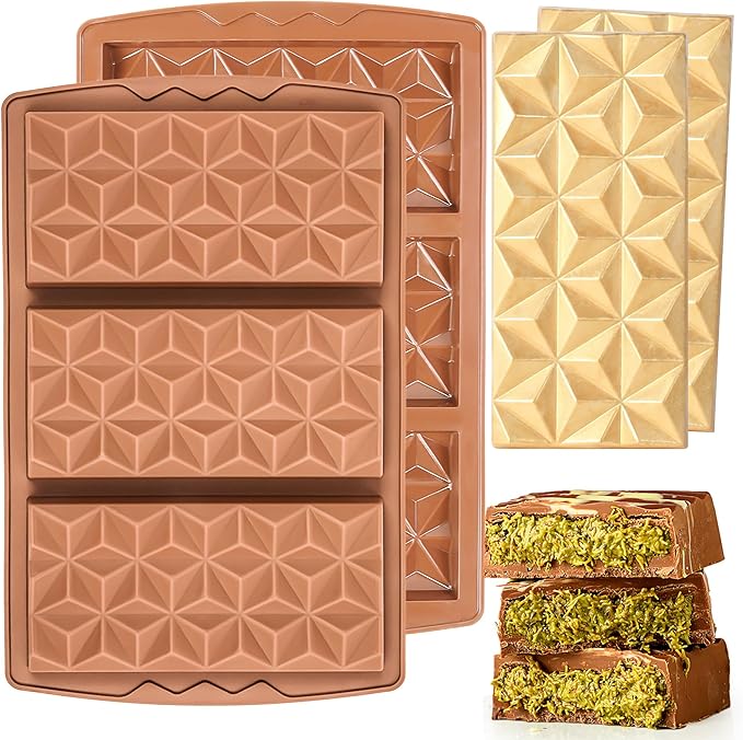 Fimary 2 Pcs Chocolate Bar Mold Deep Silicone Large Chocolate Molds Break Apart Pyramid Shape Thick Candy Bar Molds