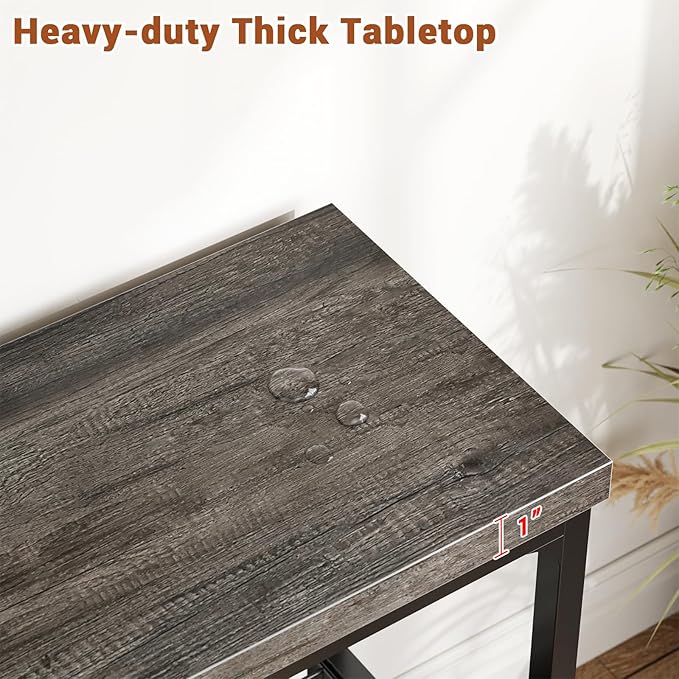 47" Console Table with Storage, 3-Tier Narrow Entryway Table, Sofa Table with Mesh Shelves, Console Tables for Living Room, Bedroom, Hallway, Entryway, Foyer, Oak Grey