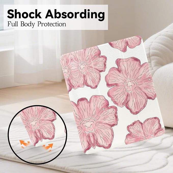 Lovmooful for iPad 9/8/7 Gen Case with Pencil Holder Cute-Bear Flower | Fit for iPad 9/8/7 (10.2-Inch2021/2020/2019 Model9th/8th/7th Generation)Soft TPUTrifold StandProtectiveGirly