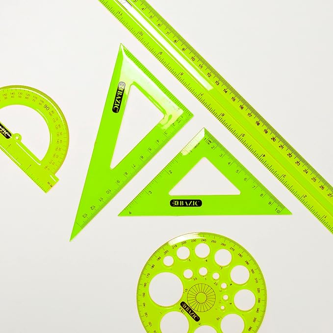 BAZIC 5-Piece Geometry Ruler Combination Sets