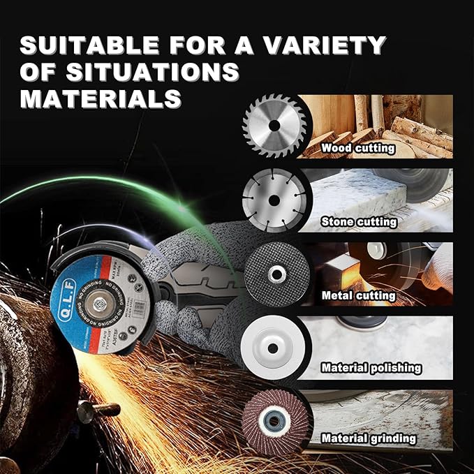 Brushless Cordless Angle Grinder Kit, 19500rpm Mini Electric Angle Grinding Tool with 2x16.8V 2000mAh Battery and 6-Cutting Discs, Grinder Handheld Cutter for Metal Wood