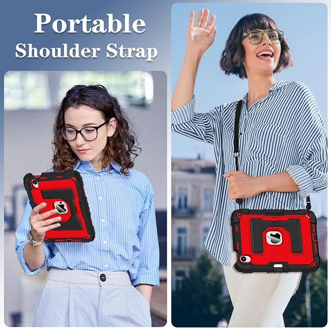 Kids Case Compatible with iPad mini 7 A17 pro 2024 Mini 6 8.3”Colorful Shockproof Case with Pencil Holder and Adjustable Big StandHandle Strap for iPad mini 6th 7th Gen