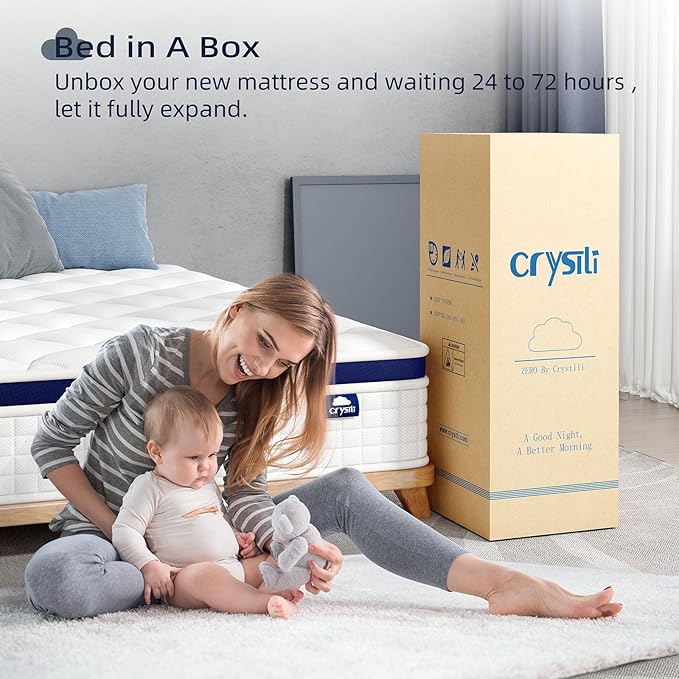 Crystli Queen Size Mattress Bed in A Box, 10 Inch Hybrid Mattress with Zero Pressure Foam, Innerspring for Pressure Relief, Motion Isolation, Medium Firm, CertiPUR-US Certified