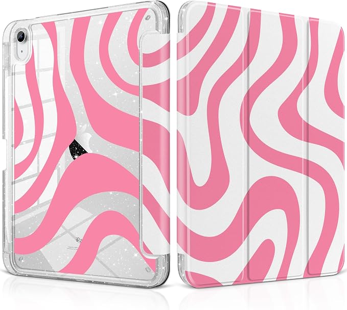 MEEgoodo Case for iPad A16 11th Generation 2025/10th Generation 2022 Glitter Tablet Cases with Transparent Acrylic Back+Trifold Stand +Pencil Holder+Auto Wake/SleepAbstract Sun &amp Palm Tree
