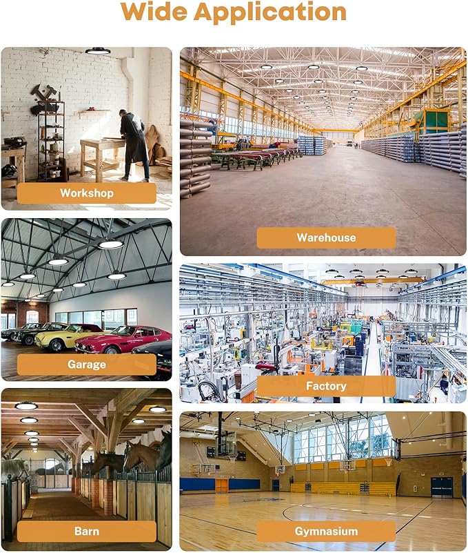 6 Pack UFO LED High Bay Lights 150W 22500LM, 5000K 0-10V Dimmable High Bay Led Shop Lights AC100-277V with 5' Cable Plug, ETL Listed High Bay Light for Warehouse Garage Factory Workshop Barn
