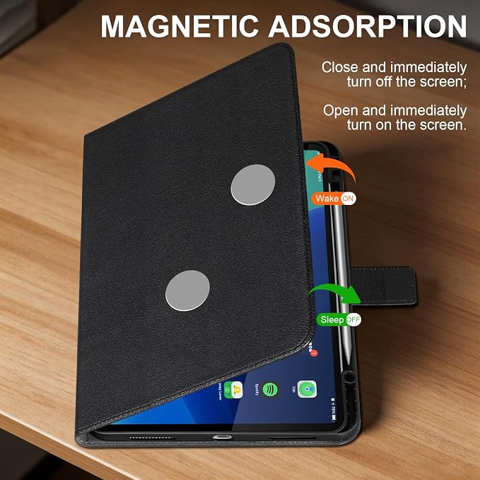 Leather Case for iPad 11th/10th Gen (11/10.9) Black | Genuine Leather Pencil Holder Adjustable Stand Magnetic Closure Auto Wake/Sleep
