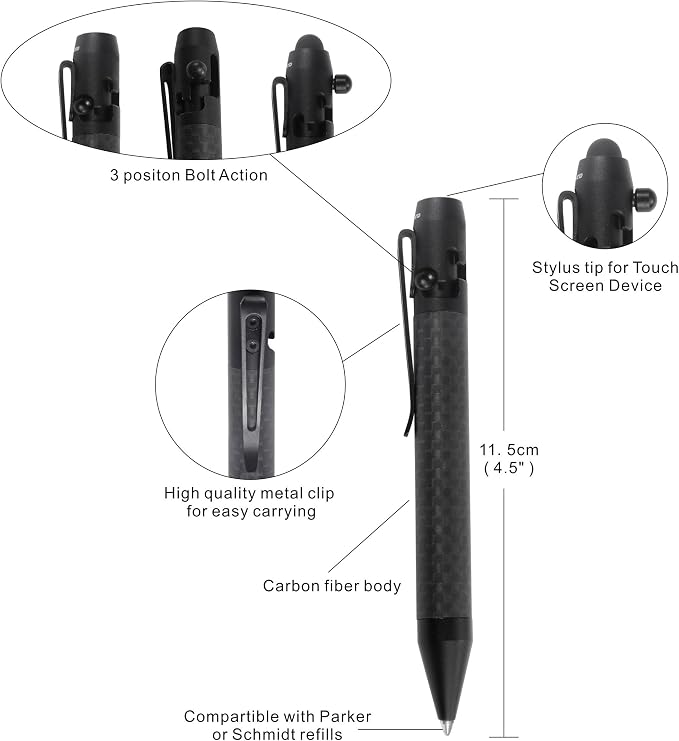 Cool Hand 4.9'' Brass Bolt Action Pen with Retractable Stylus Tip | for Any Touch Screen Ballpoint Ink Refillable Compact Size Skelton Out Deep Pocket Clip (Brass)