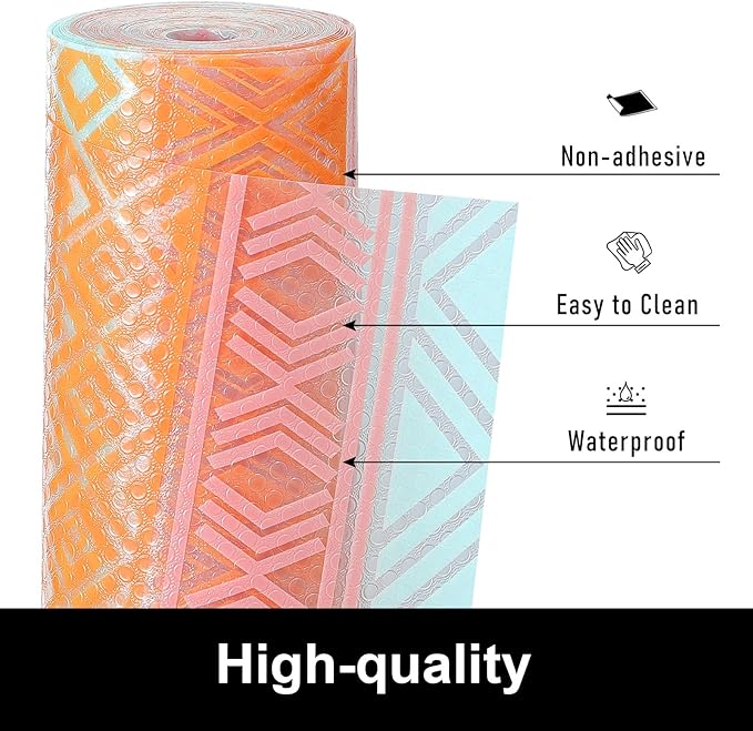 Cooyes Shelf Liners for Kitchen Cabinets Waterproof & Oil-Proof Kitchen Cupboard Mats Non-Slip Drawer Mats EVA Material Non Adhesive Fridge Liner for Shelves（11.8" W x 236" L）