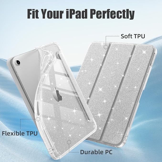 Akkerds for iPad 10th Generation Case 10.9 Inch 2024 - for iPad (A16) 11th Gen Case 11 Inch 2025 with Pencil Holder - Slim Trifold Stand Protective Cover with Crystal Clear Back - Gray