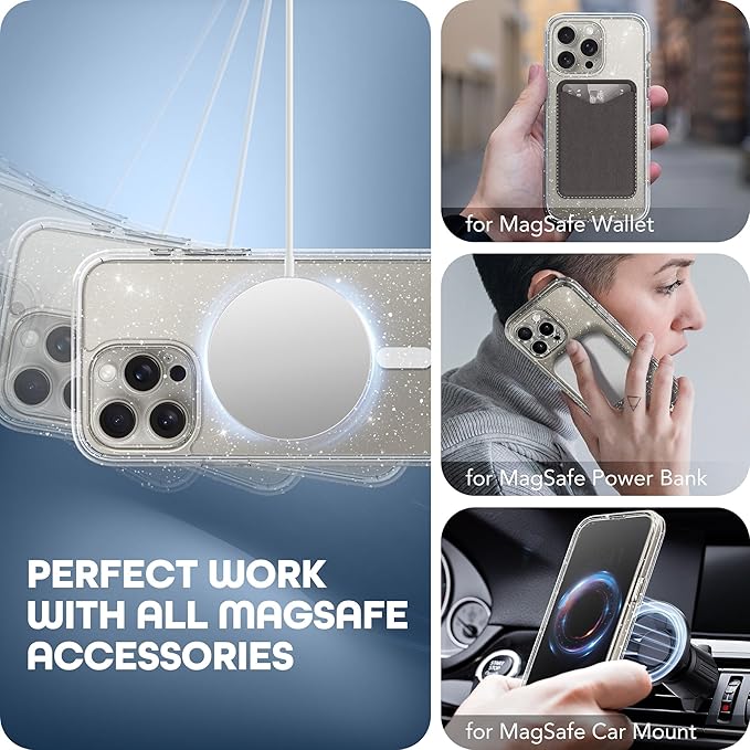 Magnetic for iPhone 15 Pro Max Case, Compatible with MagSafe, Built-in Privacy Screen Protector and Camera Protection, Anti Spy Full Body Dustproof Shockproof Hard Phone Case 6.7", Shiny Clear