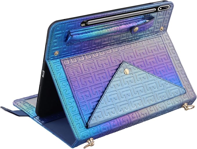 Handbag Case for Samsung Galaxy Tab S10 FE/S9 FE 10.9/S9/S8/S7 11 Techcircle Folio Stand Crossbody Wallet Protective Cover with S Pen Holder &amp Card Slots Hand Strap &amp Shoulder Strap Black