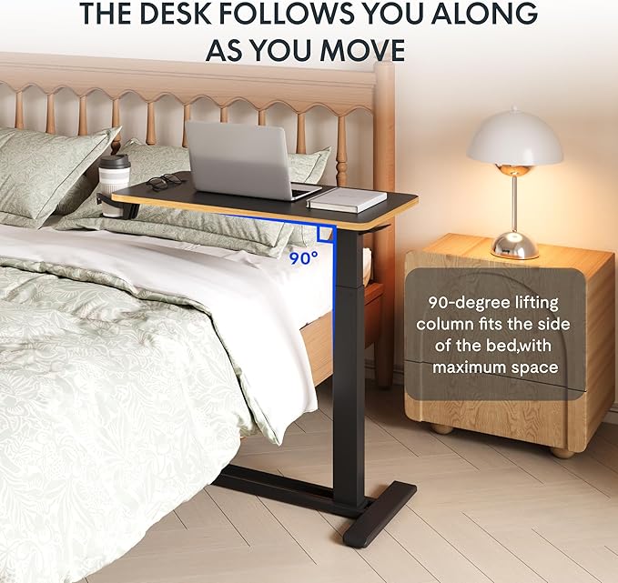FLEXISPOT Mobile Standing Desk with Wheels Pneumatic Laptop Desk Rolling Computer Cart Movable Height Adjustable Small Sit Stand Desk Computer Workstations Home Use（27.6" W x 15.7" D, Black+Maple