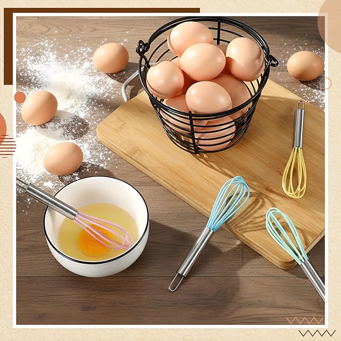 Baderke 12 Pcs 6 Inch Mini Silicone Whisks Handle Non Stick, Macaron