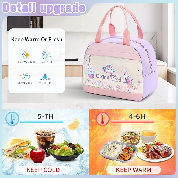 Backpack for Girls Cute Bookbag Set with Lunch Box Pencil Case Kawaii Bunny School Backpacks for Girl 3 Pcs Kindergarten Elementary Preschool Middle Sequin School Bag for Girls