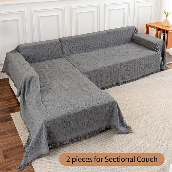 Deep Dream Sofa Cover, Sectional Couch Covers, Couch Covers for 3 Cushion Couch, Couch Cover for Dogs, Geometrical Jacquard Fabric Sofa Cover (XX-Large, 91" x 134", Dark Grey)