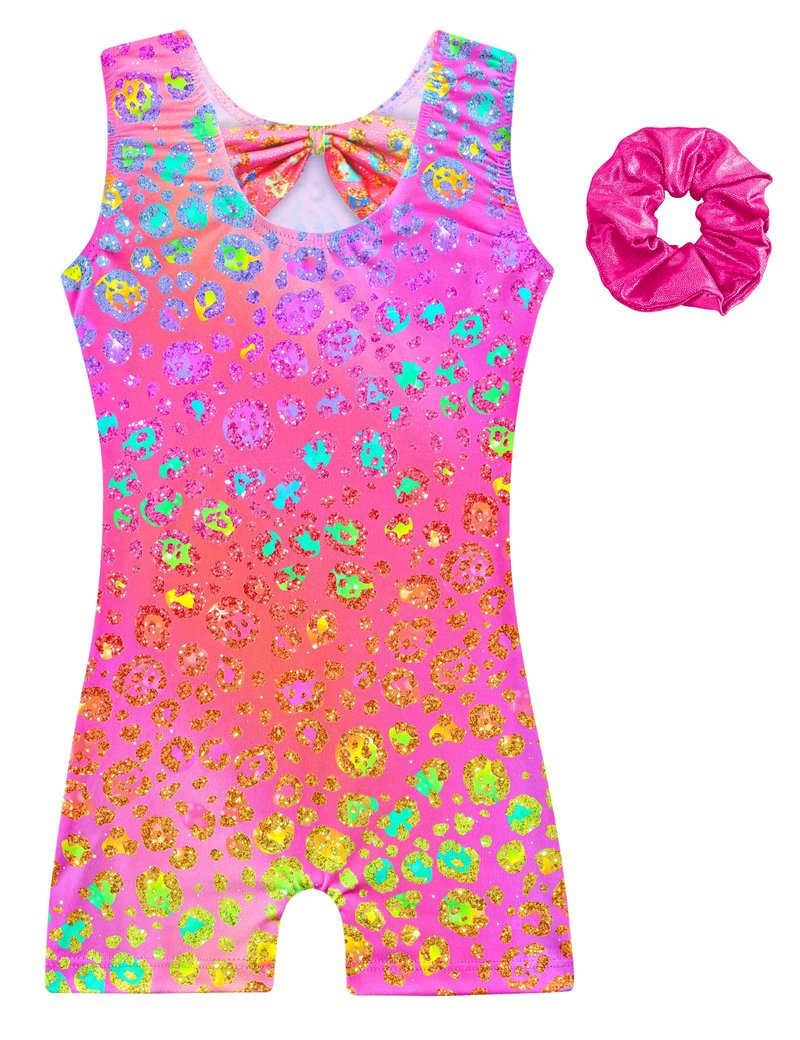 Alikhonf Gymnastics Leotards for Girls Toddler Kids Tumbling Outfit Suits Unitard with Pink Biketards Scrunchie Shorts 6-7 7-8 9