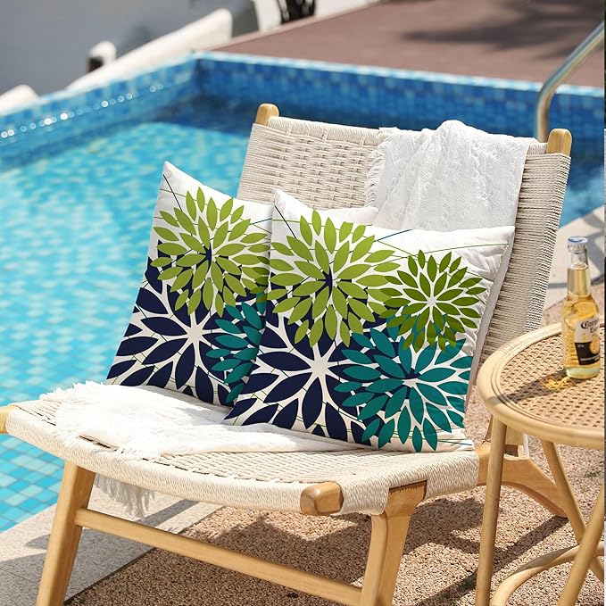 DFXSZ Outdoor Pillow Covers 18x18 Inch Set of 2 Dark and Light Green Flower Decorative Waterproof Summer Outdoor Pillow Covers Valentines Pillow Covers for Patio Funiture Garden Couch 168K18