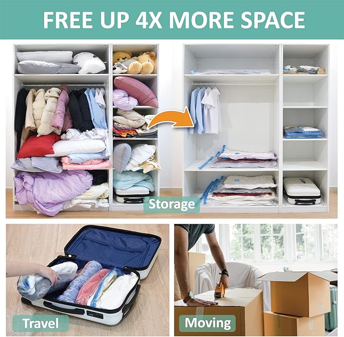 Cozy Essential Vacuum Storage Bags, Space Saver Bags，Compression for Comforters and Blankets, Pillow, Bedding, Sealer Clothes Storage，6 Combo
