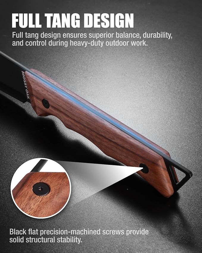 Mossy Oak 19" Machete with Oxford Sheath, Sharp Heavy Duty Machete with Ergonomic Walnut Handle for Bushcraft, Outdoor Hunting, Garden Cutting Trees and Yard Work