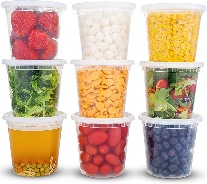 DuraHome Deli Containers with Lids 24oz. Leakproof 30 Sets BPA-Free Plastic Food Storage Cups Clear Airtight Takeout Container Heavy-Duty, Microwaveable Freezer Safe Disposable/Reusable