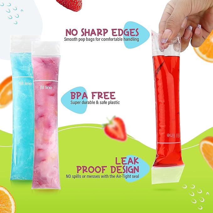 Disposable Ice Popsicle Mold Bags - 125, BPA Free Freezer Tubes, Zip Seals
