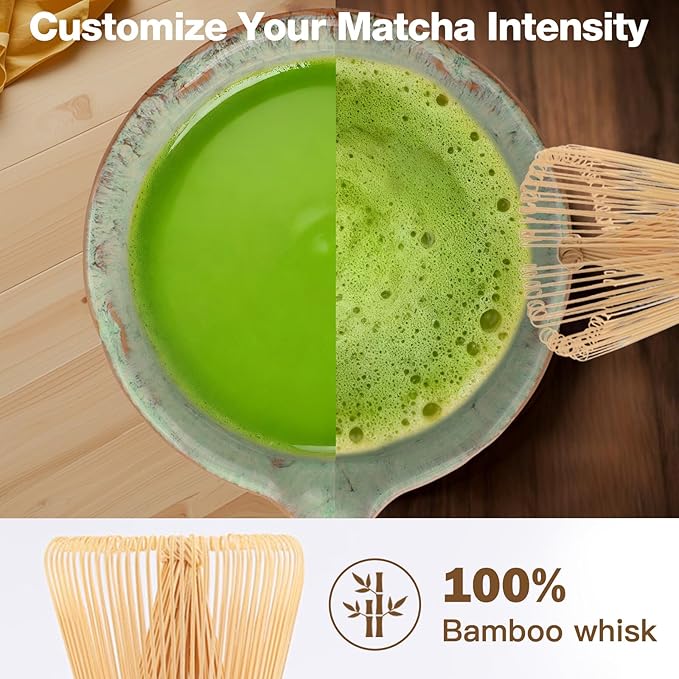 VENSEEN Matcha Whisk Set, 8 Pcs Matcha Kit with Bowl and Whisk Holder, Ceramic Japanese Complete Macha Starter Kit for Beginners, Gift for Macha Lovers (Green)