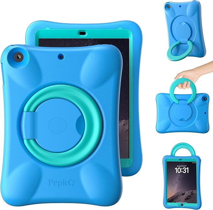 Pepkoo Case for iPad 9.7 Inch 5th/6th Gen &amp Air/Air 2 Shockproof Cover | EVA Shockproof Design with Adjustable Stand. Full-Body Coverage for Study Reading and Daily Use with Flexible Bracket.