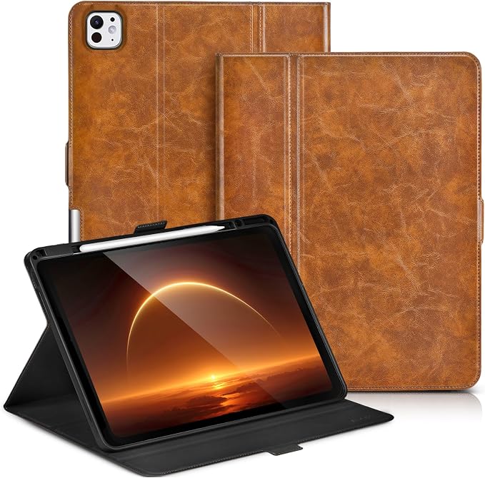 for iPad Pro 13 Inch Case M5/M4 (2025/2024) Black | Slim LightweightPremium Vegan Leather CoverPencil HolderAuto Sleep/WakeMulti Viewing AngleTyping AngleMagnetic Clasp