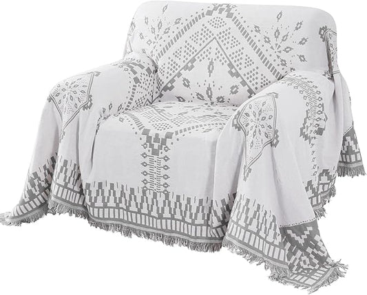 H.VERSAILTEX Reversible Sofa Cover Couch Cover for Dog Sofa Slipcover for Most Shape Sofa Furniture Protector with Tassels Sectional Couch Cover (Medium: 71" x 91", Dove Grey/White)