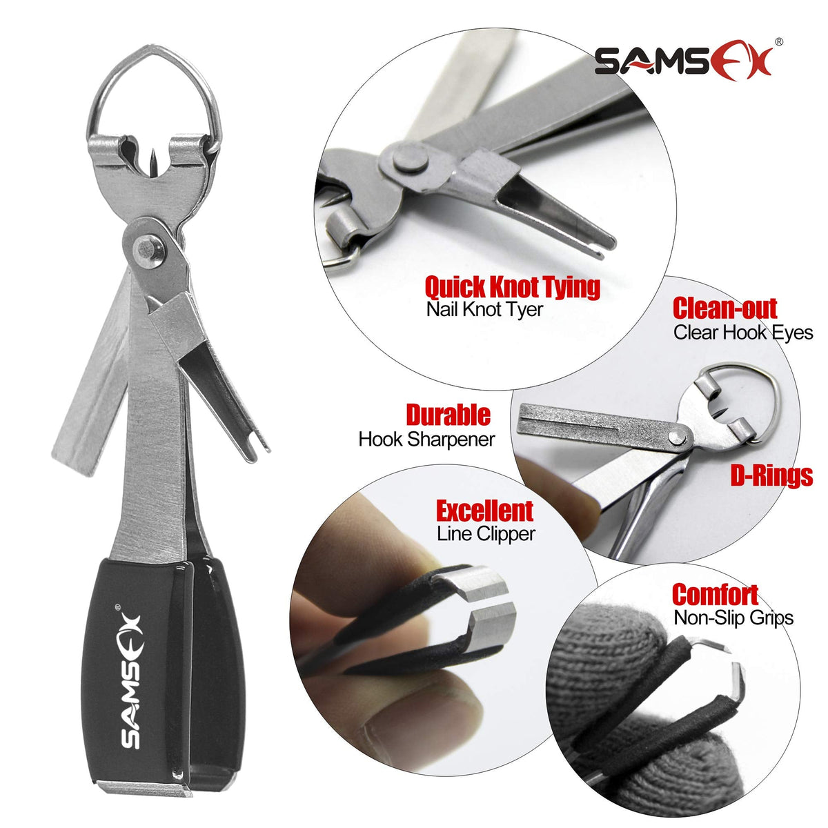 SAMSFX Fishing Quick Knot Tying Tool New 4 in 1 Fly Line Clippers with Zinger Retractor Combo (Silver)