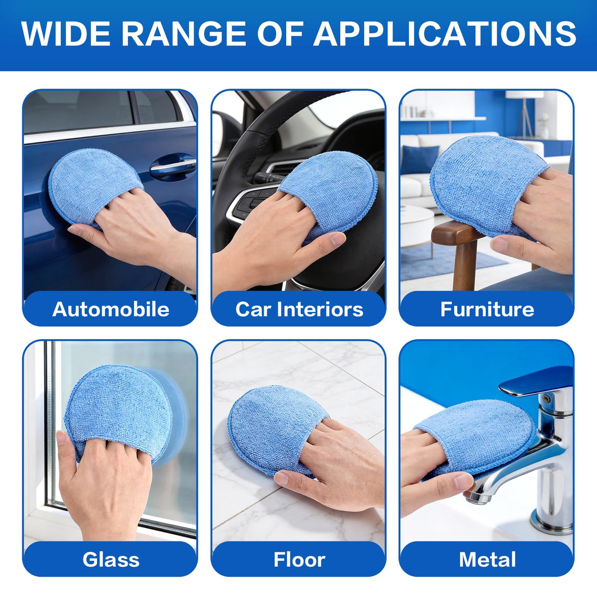FONASONIC 6 Pack Microfiber Wax Applicator Pads, Car Wax Applicator with Finger Pocket, Detail & Polishing Foam Pad for Car Cleaning and Best Polishing (5 inch)