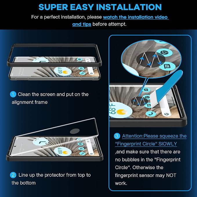 FANGTIAN 3-Pack 3D Curved for Pixel 7 Pro Screen Protector Tempered Glass | 6.7-inch Easy Installation HD Clear Fingerprint Unlock Case-Friendly [Alignment Tool] [9H]