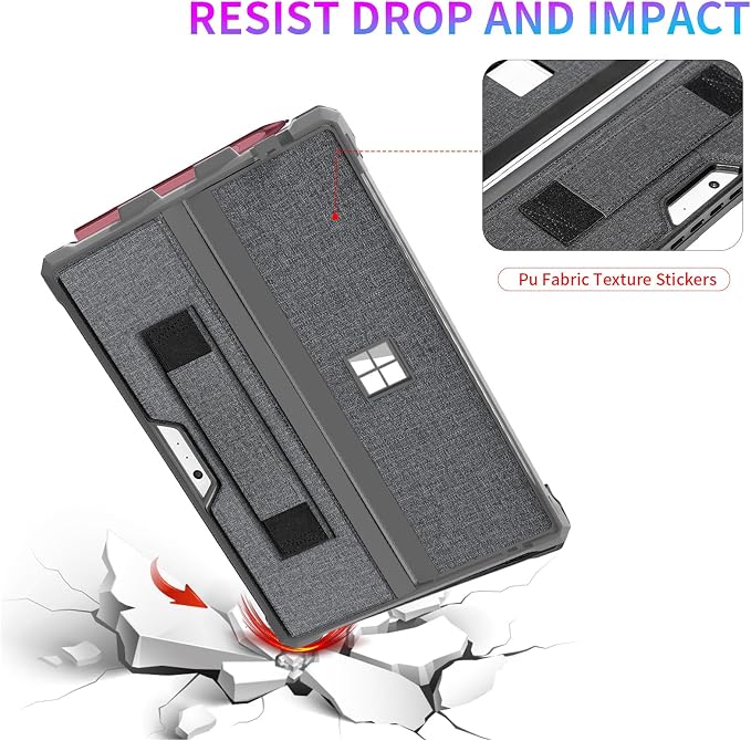 Case Fit 12.3 Microsoft Surface Pro 7 Plus/7/6/5/4/LTENavy Gray | TPU&ampPU Drop Protection Hand Strap Pen Holder Keyboard Compatible