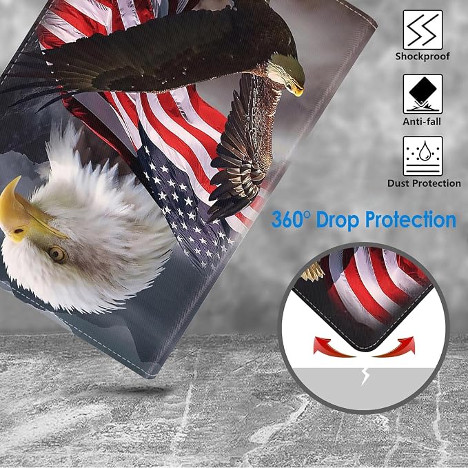WEUIUJKILO Case for iPad (A16) 11th Generation 11 Inch 2025 iPad 10th Generation 10.9 Inch 2022 Slim PU Leather Folding Stand Smart Cover with Auto Sleep/Wake American Flag and Sunflower