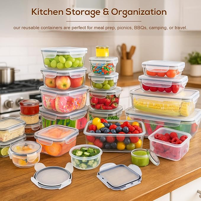 50PCS Thick Food Storage Containers with Airtight Lids for Meal Prep