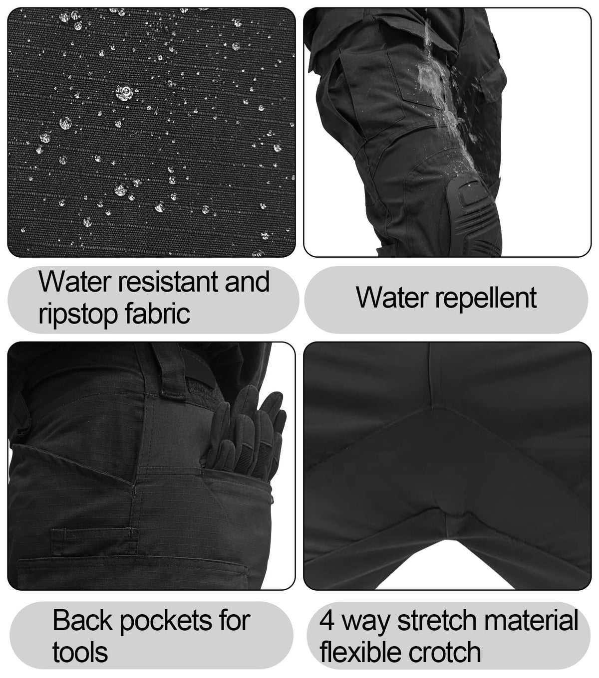 MERJAZ Men's Tactical Pants with Knee Pads Black 30