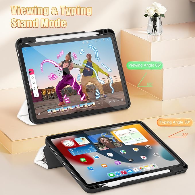 Tuiklol for iPad Pro 11 Inch 4th / 3rd / 2nd / 1st Gen Case 2022 2021 2020 | 2018 Build-in Pencil Holder with Stand TPU Back Cover &amp Trifold Stand &amp Auto Wake/Sleep Tablet Case Black Cat