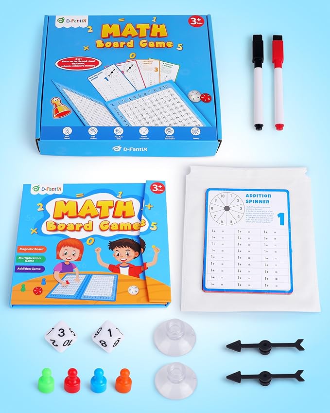 D-FantiX Magnetic Addition Multiplication Game Board, Math Games for Kids 8-12, Math Manipulatives for Elementary School, Montessori Learning Toys for Homeschool Classroom