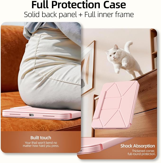 kenke Case for iPad Air 11'' M4/M3/M2 Air 10.9'' 5th/4th Gen Black | Detachable Rotating 360° Magnetic Clear Back Multi-folding Stand Cover Pencil Holder Auto Wake/Sleep Touch ID