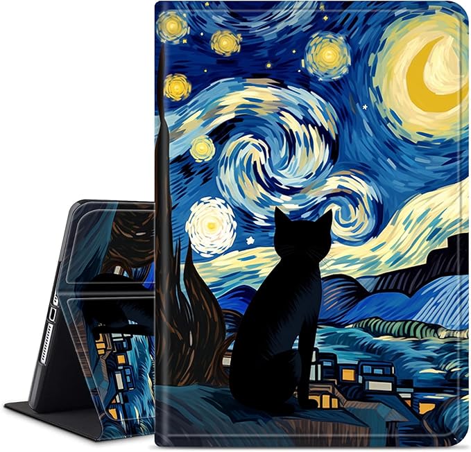 Case for 7 All-New Kindle Paperwhite (12th Generation 2024) and Kindle Colorsoft Signature Edition CoverSlim PU Leather Smart Cases with Auto Wake/Sleep-Black Cat Night Sky