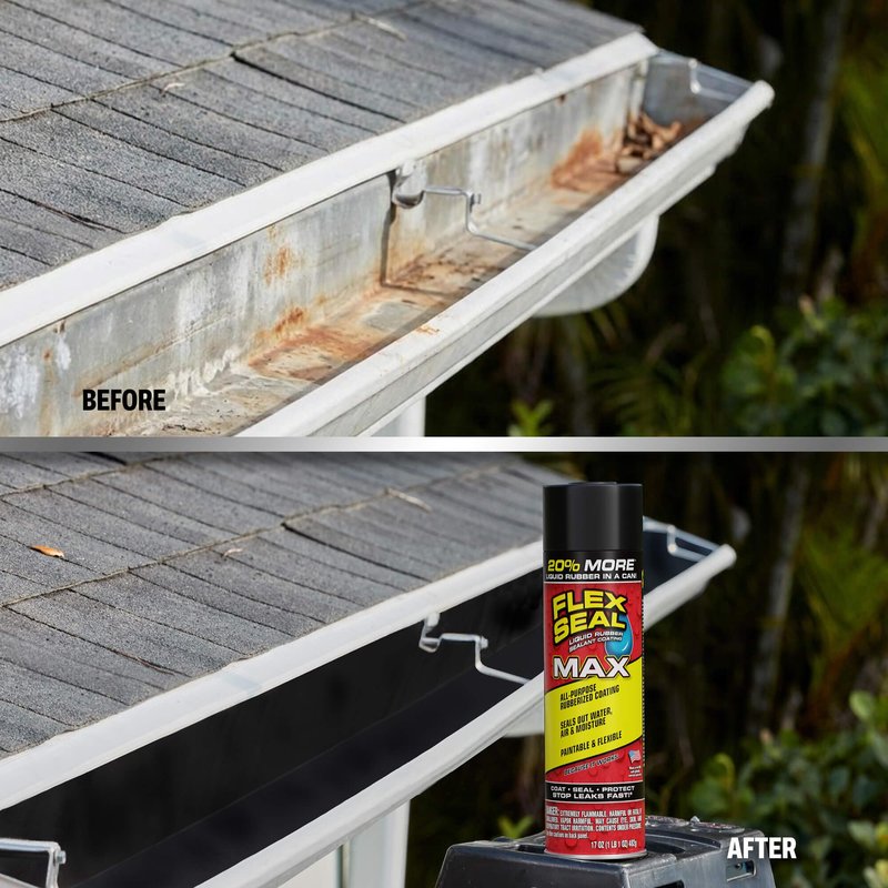 Flex Seal MAX, 17 oz, 2-Pack, Black, Stop Leaks Instantly, Waterproof Rubber Spray On Sealant Coating, Perfect for Gutters, Wood, RV, Campers, Roof Repair, Skylights, Windows, and More
