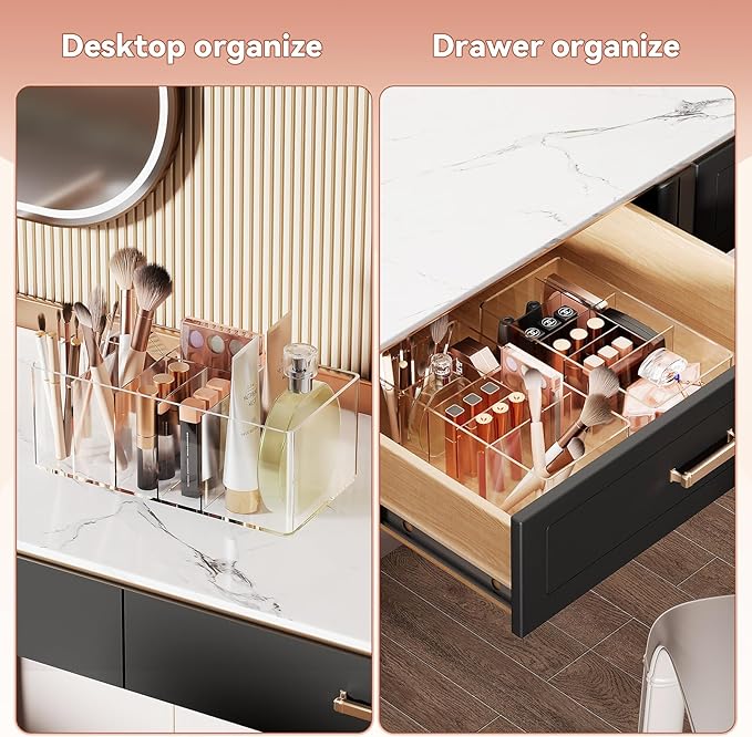 2 Pack Stackable Clear makeup organizer, Storage Drawers,Cosmetic Makeup Organizer, Acrylic Organizers,Bathroom Supplies,Ideal for Kitchen,Vanity,Cabinet,Undersink,Pantry CB01-T02（transparent）