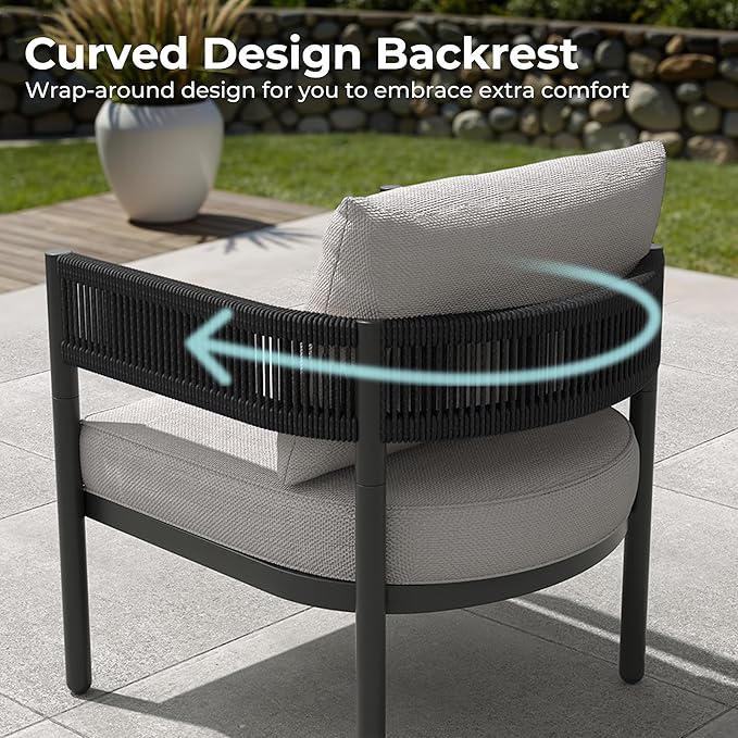 Grand patio 5-Piece Outdoor Furniture Set, 5 Seats Wicker Sofa Conversation Set with 3-Seat Couch, Thick Cushions and Coffee Table, for Backyard, Balcony, Garden (Beige)