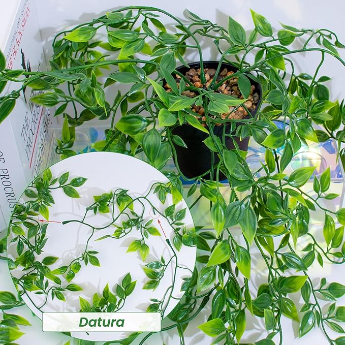 LOYWREE 3 Pack Small Artificial Hanging Mandala Plant with Pot Faux Plants Indoor Fake Small Potted Plant 28.7-In Long Faux Vine Shelf Decor Ideal for Indoor Outdoor Home Office Decoration (Black Pot)