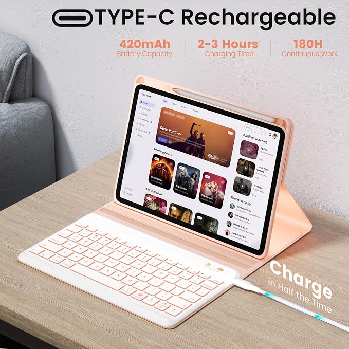 BLUTLOTUS Keyboard case for iPad 9th/8th/7th Generation 10.2 Inch - Backlit Wireless Detachable Folio Keyboard Cover with Pencil Holder for iPad 9th/8th/7th Gen Air 3rd Generation 10.5 Inch