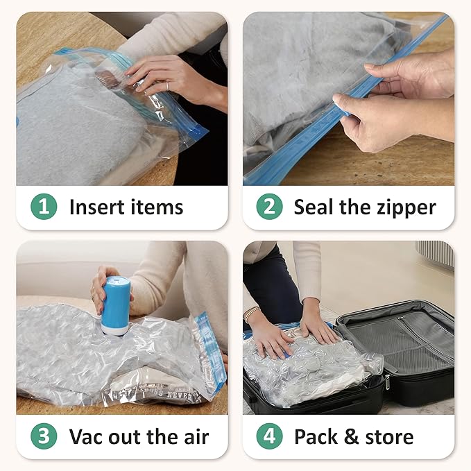 Cozy Essential Travel Vacuum Storage Bags with Rechargeable Cordless USB Pump, Space Saver Bags for Luggage, Suitcase, Carry-On, for Clothes, Blankets, Bedding & Seasonal Storage,35 Combo